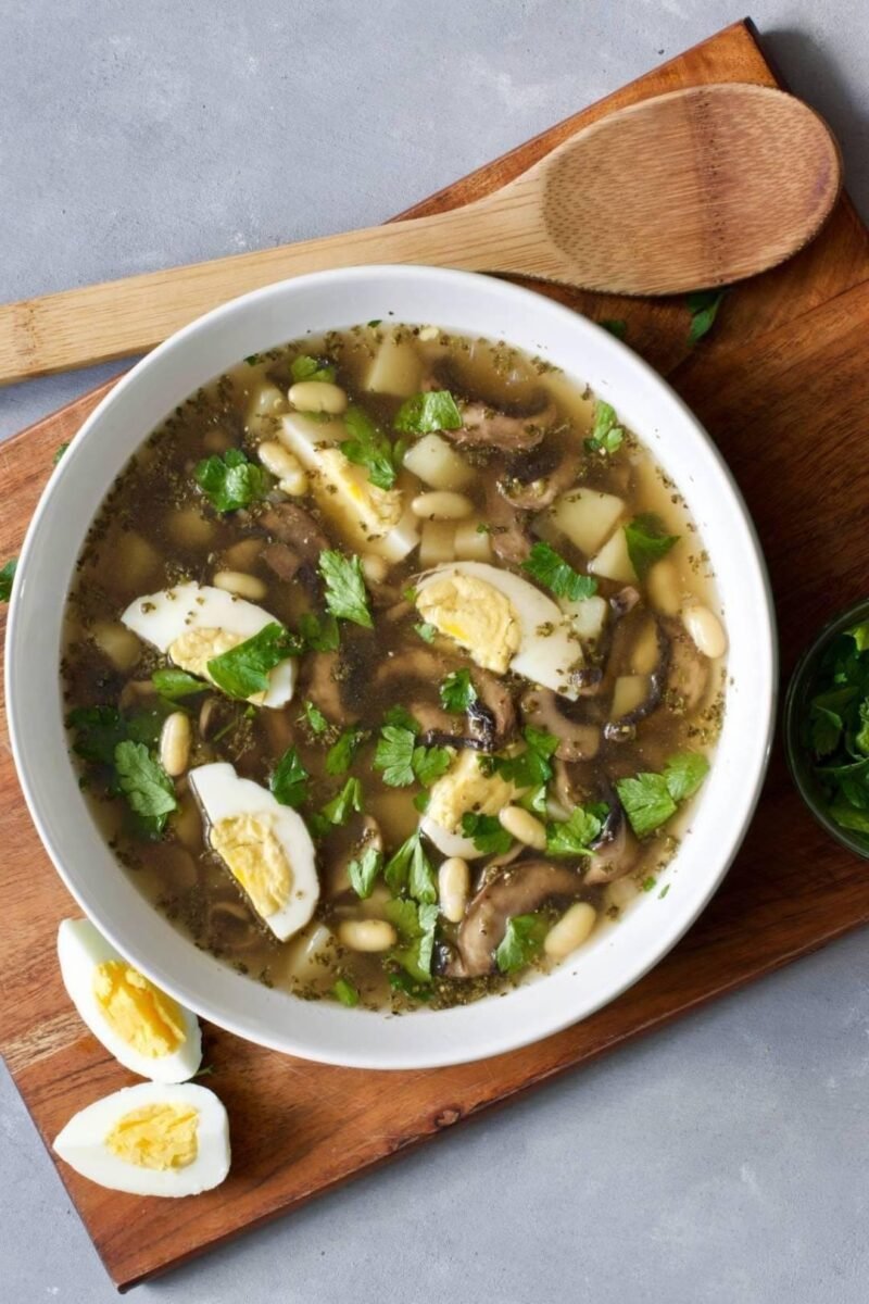 mushroom soup in a white plate