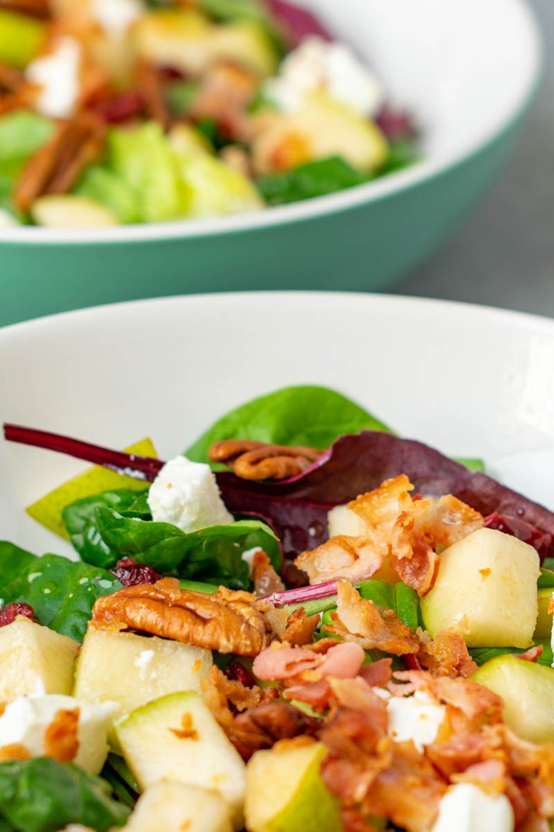 Pear salad on a plate close view