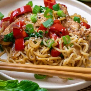 Stir fry chicken with noodles