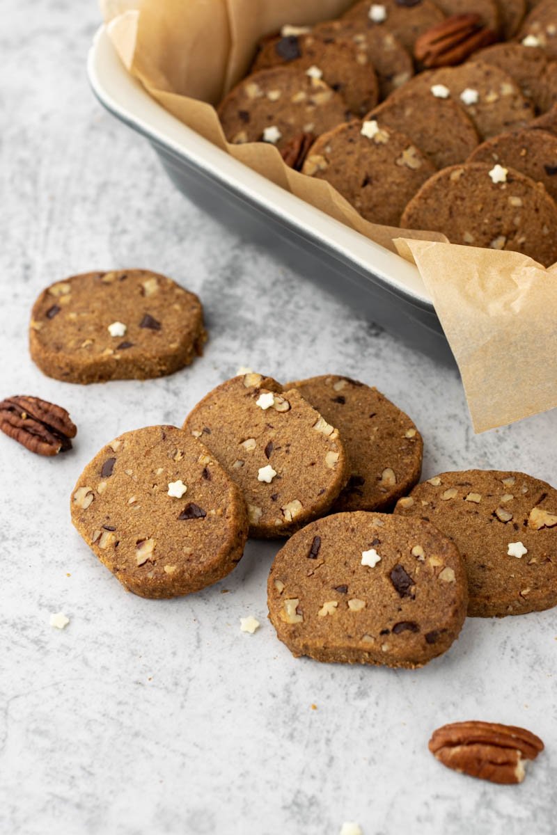 Shortbread cookies on a white background, close view