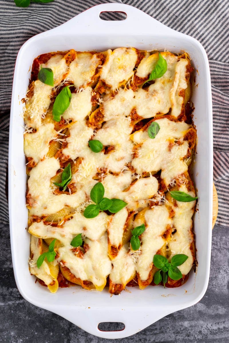 stuffed pasta shells in a big baking tray