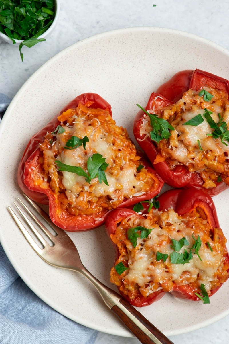 Stuffed bell peppers - meat and lentil | Gluten-free 