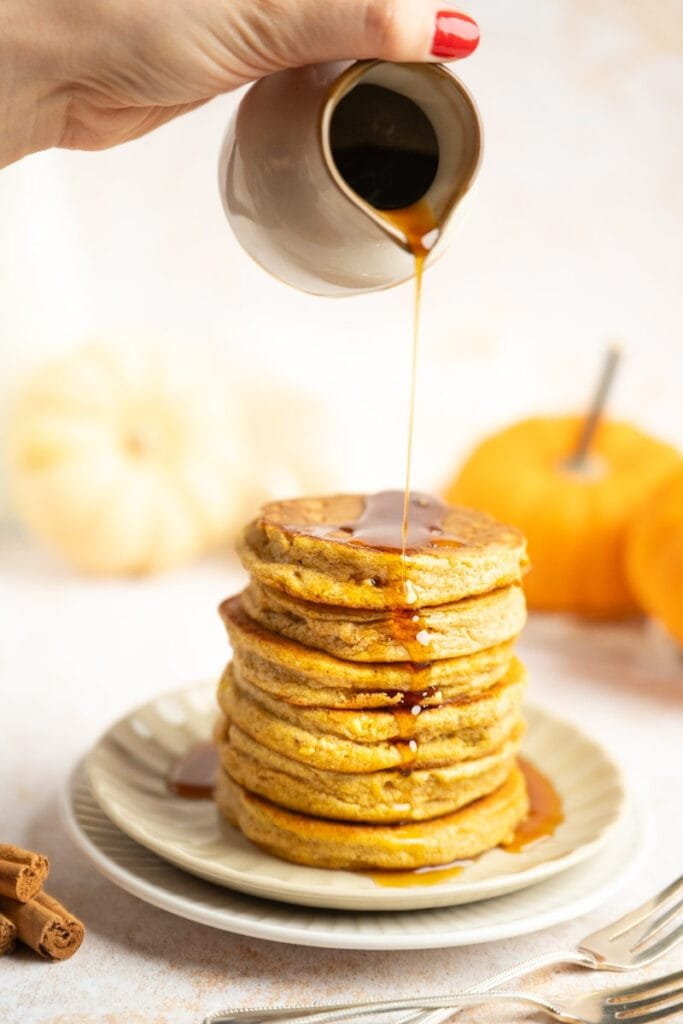 Pumpkin pancakes with maple syrup